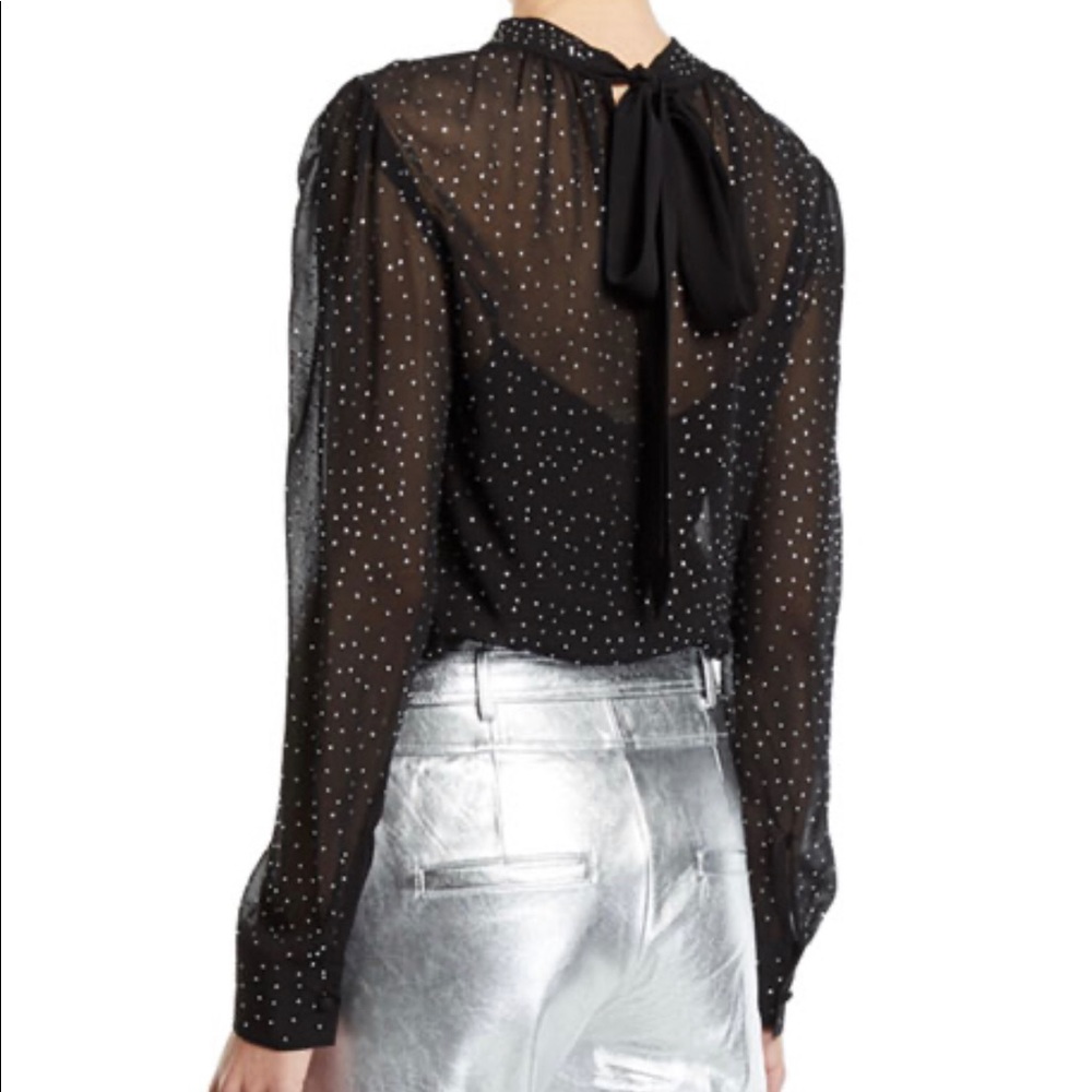 Veronica Beard Melling Sheer Black Shirt w Rhinest